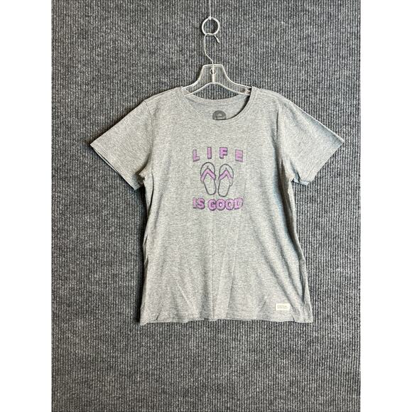 Life Is Good Womens T Shirt Size Medium Gray Short Sleeve Flip Flops Cotton - Picture 1 of 7